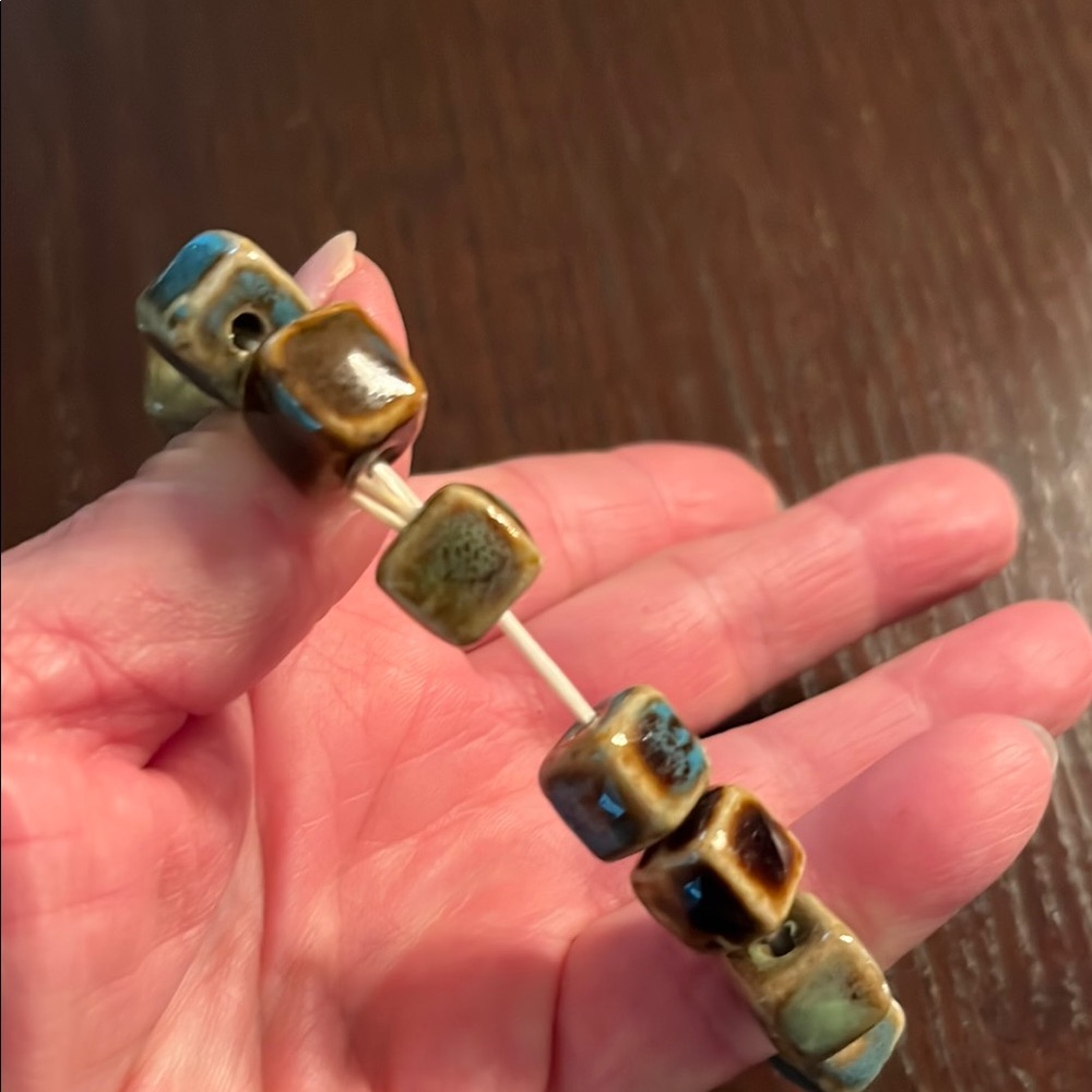Handcrafted Ceramic Bead Bracelet - Blue and Brown - Picture 3 of 3